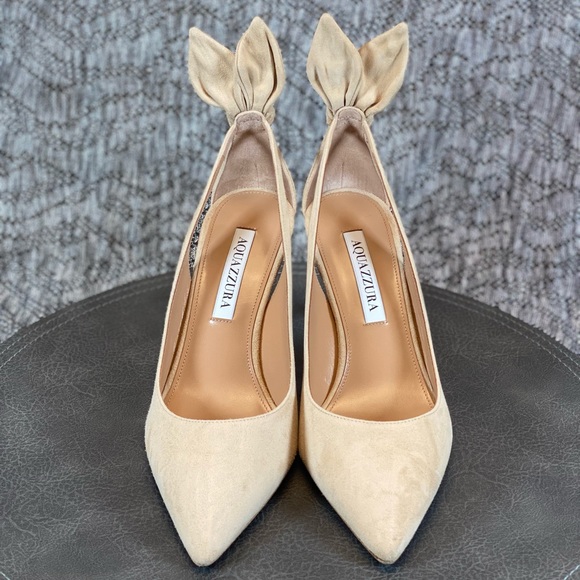 Aquazzura Bow Tie Pump 85mm Heels Nude Size 37 - Picture 8 of 15